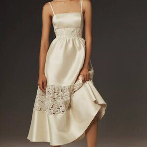 BHLDN Gabrielle Taffeta Lace A-Line Midi Dress - Light Yellow